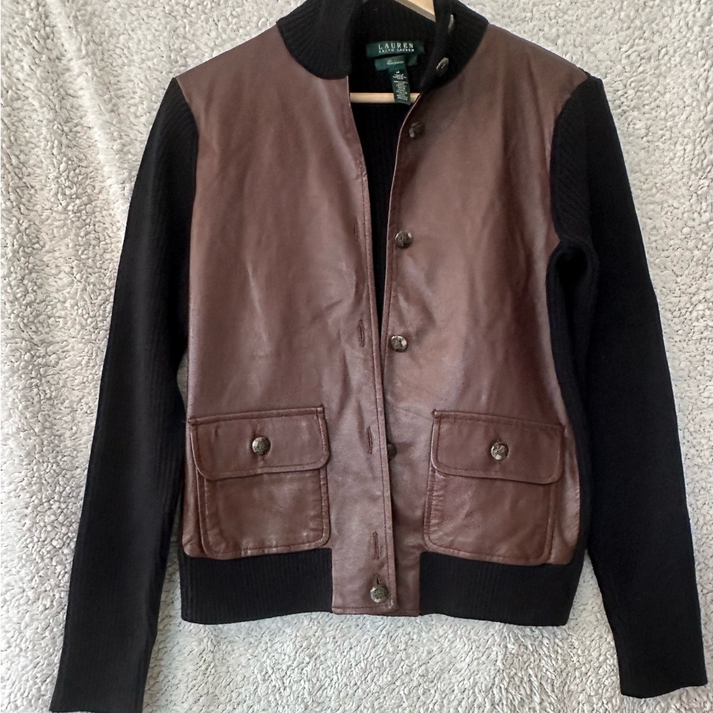 Ralph Lauren Black and Brown Leather Jacket